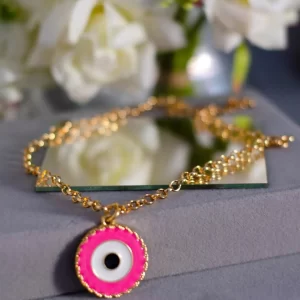 Colar elo português olho grego rosa