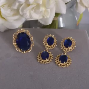 Conjunto anel e brinco cristal lapis lazuli trabalhado nas laterais