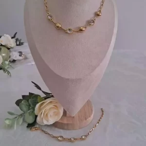 Conjunto colar e puiseira pedras em zirconia
