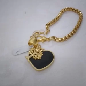 Pulseira elo português árvore da vida ônix preto