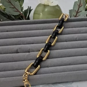 Pulseira elo dourados com cristal preto
