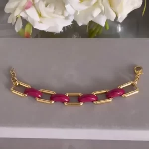 Pulseira elo dourados com cristal vinho