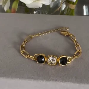 Pulseira elo cadeado com zircônias brancas e ônix